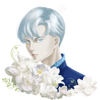 手绘花与少年唯美蓝色王子茉莉百