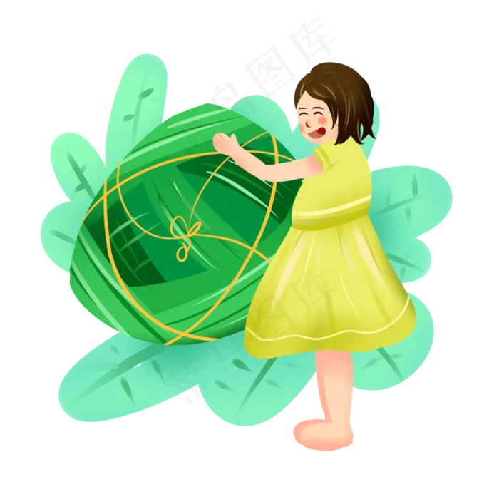 端午节扁平风小清新手绘抱着粽子(2000X2000(DPI:96))psd模版下载