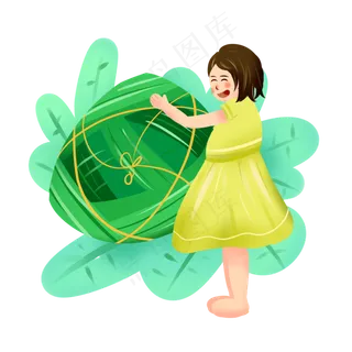 端午节扁平风小清新手绘抱着粽子