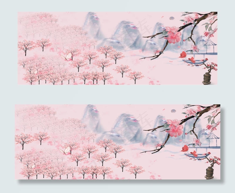 清新桃花风景banner图(1920*700px 	       )psd模版下载