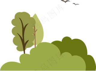 春天风景草丛树林立春植树海拔设,免抠元素