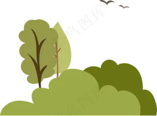 春天风景草丛树林立春植树海拔设,免抠元素