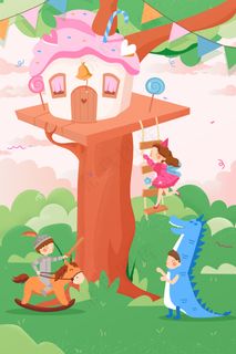 欢乐六一儿童节糖果屋庆祝手机页面配图