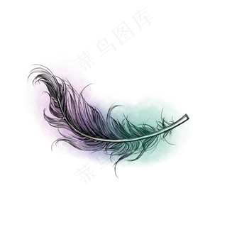 手绘清新水彩梦幻羽毛,免抠元素