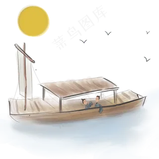 古风湖上船里的人,免抠元素