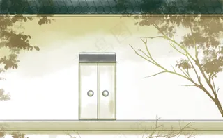 中国风水彩院子城墙阴影