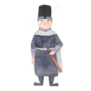 燕小六水彩人物免抠手绘卡通古装