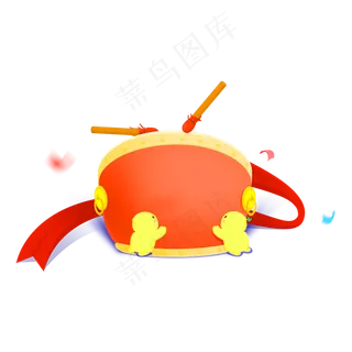 手绘卡通春节锣鼓,免抠元素