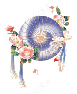 清新感国风油纸伞山茶装饰组合,免抠元素