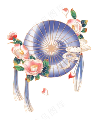 清新感国风油纸伞山茶装饰组合,免抠元素