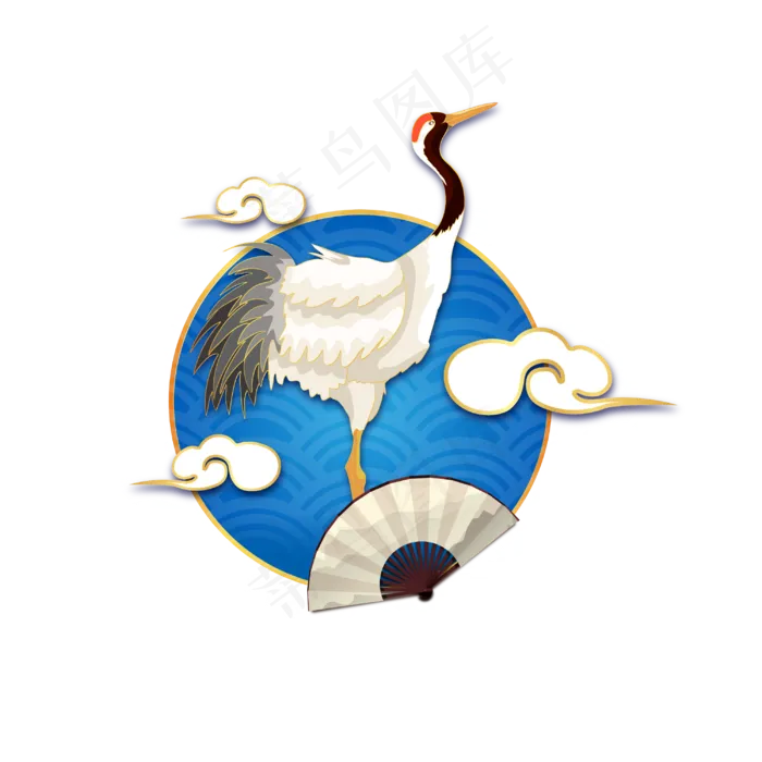 国潮风仙鹤祥云(3000*3000px 300 dpi )ai矢量模版下载