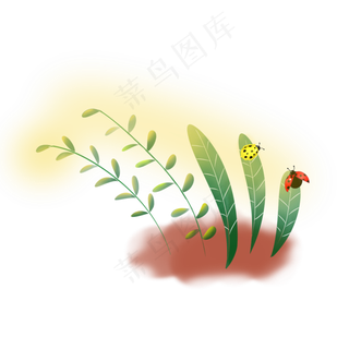 春季春日昆虫PNG春日嫩绿植物,免抠元素