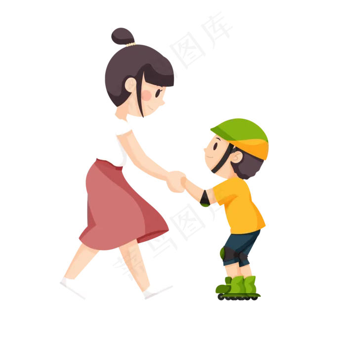 卡通母亲节轮滑溜冰人物素材(2000X2000(DPI:300))psd模版下载