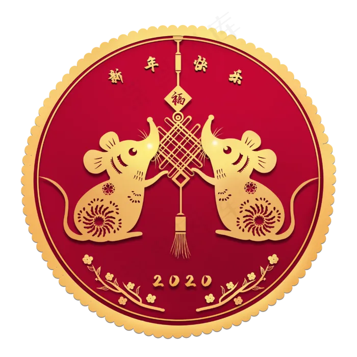 鼠年新年剪纸风老鼠,免抠元素(3000X3000(DPI:300))psd模版下载