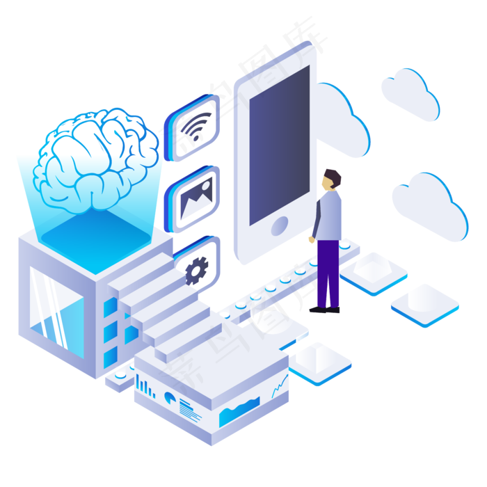 矢量商用2.5D人工智能大脑元素,免抠元素