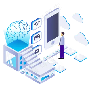 矢量商用2.5D人工智能大脑元素,免抠元素