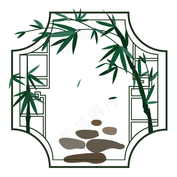 手绘矢量文件窗户花边边框竹林石,免抠元素ai矢量模版下载