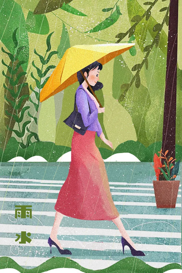 雨水下雨季雨天春雨打伞女孩
