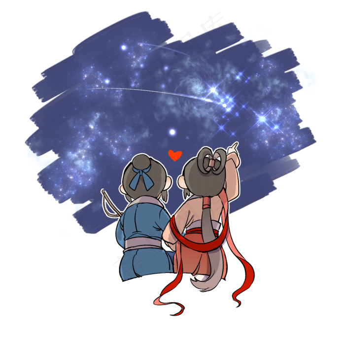 七夕牛郎织女依偎作伴看星星,免抠元素