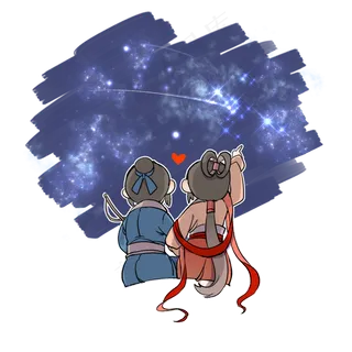 七夕牛郎织女依偎作伴看星星,免抠元素