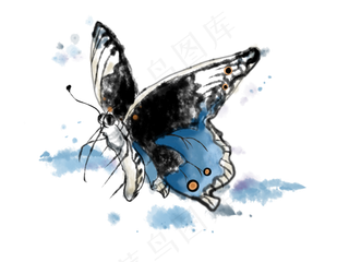 水墨画彩墨一只蝴蝶,免抠元素