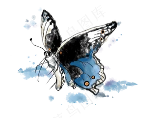 水墨画彩墨一只蝴蝶,免抠元素
