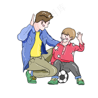 父亲节手绘卡通父子玩球造型