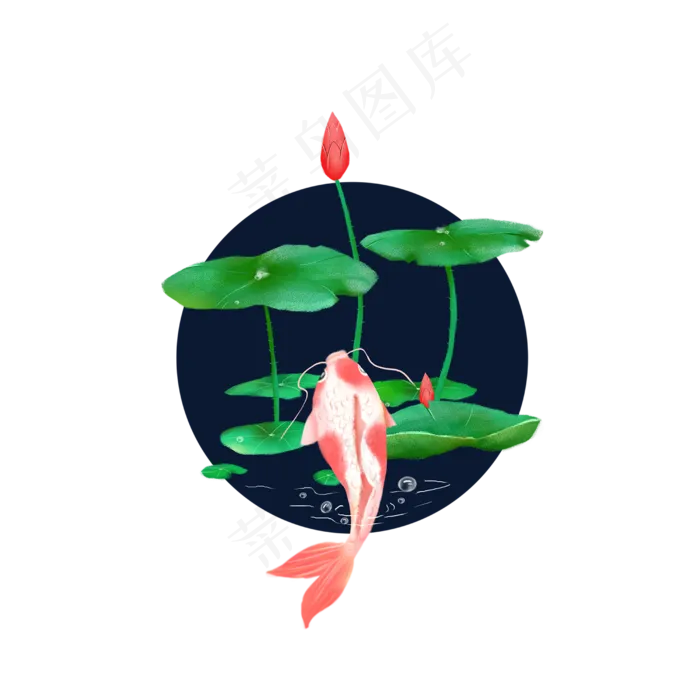 绿色荷叶荷花锦鲤(2500X2500(DPI:300))psd模版下载