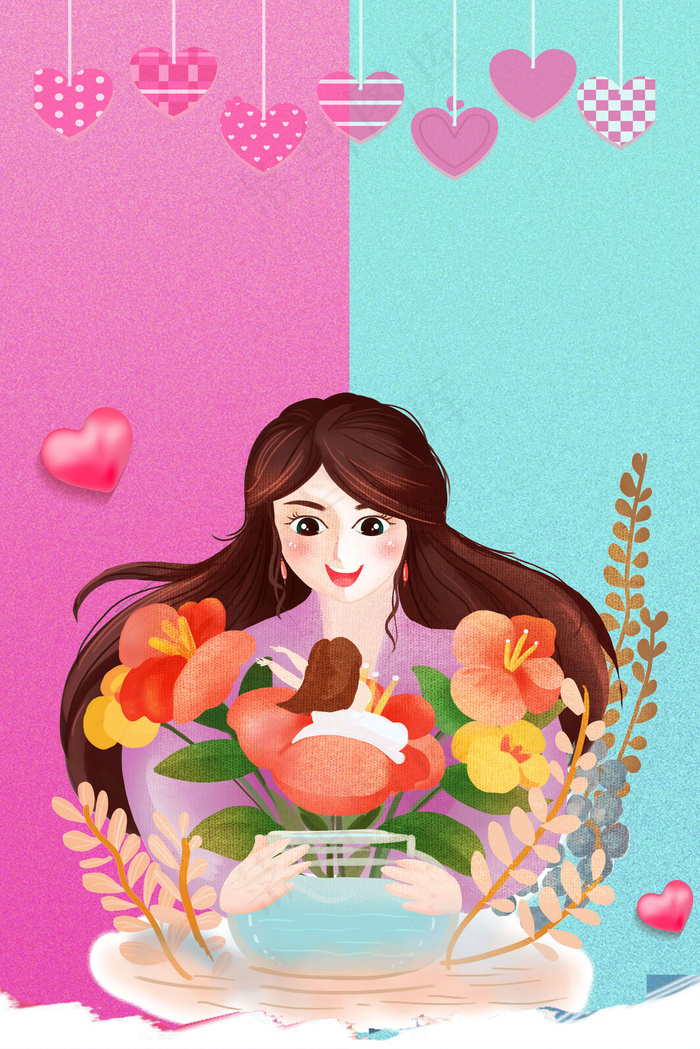 小清新唯美38妇女节宣传海报背景图片素材