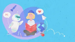 可爱女孩与机器人对话