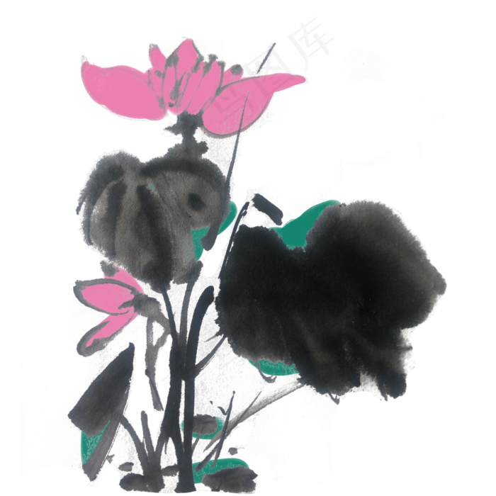 水墨手绘荷花素材(4000X4000(DPI:300))psd模版下载