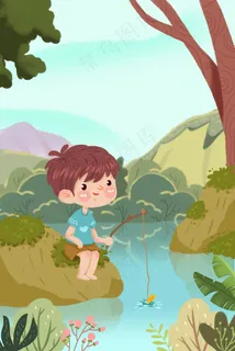 绿色小清新男生钓鱼 绿色小清新男生钓鱼