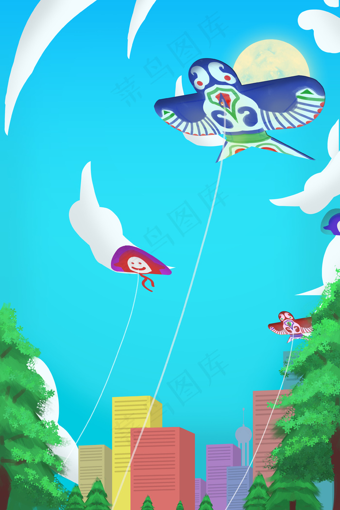 夏天民生放风筝城市