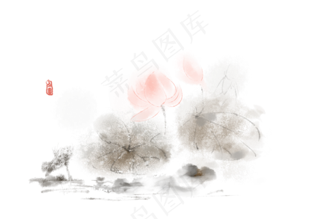 春夏水墨池塘荷景