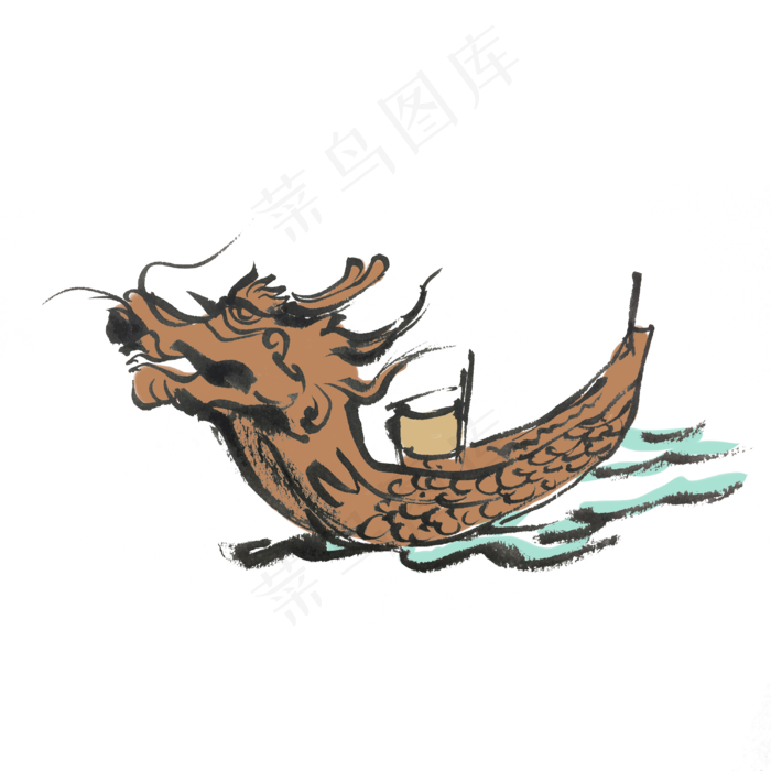 端午节赛龙舟手绘重彩水墨