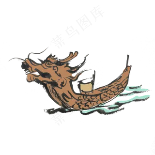 端午节赛龙舟手绘重彩水墨