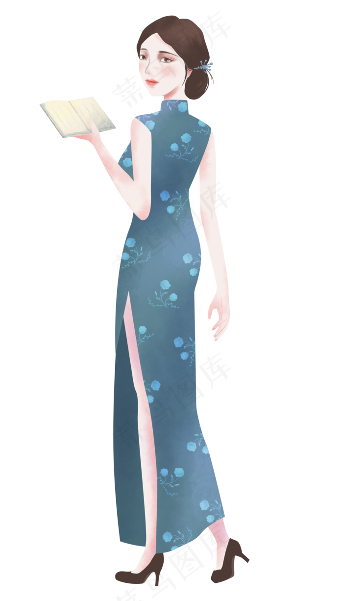 旗袍美女看书(2000X3500(DPI:300))psd模版下载