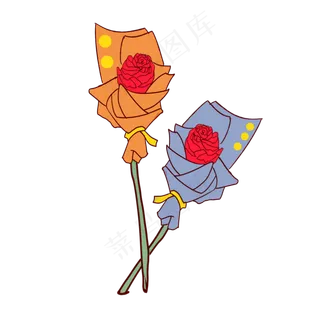 鲜花红色玫瑰花手绘装饰图案