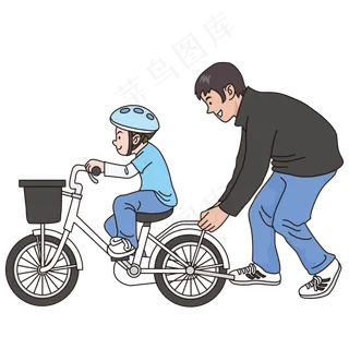 父亲节彩色卡通手绘父亲陪儿子骑