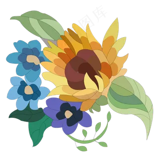 手绘花卉黄绿色向日葵花朵叶子元