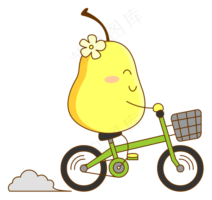 可爱卡通自行车和拟人化梨子免抠