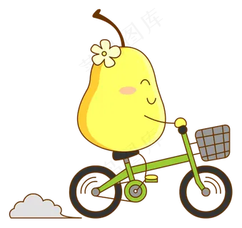 可爱卡通自行车和拟人化梨子免抠