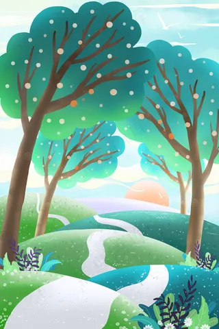 春景清晨郊外唯美森林日出