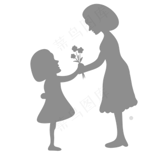 孩子送母亲花束剪影