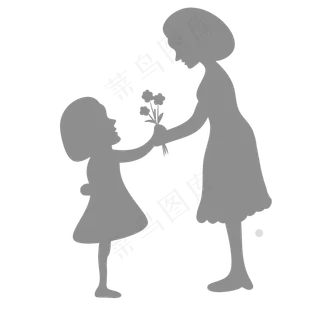 孩子送母亲花束剪影