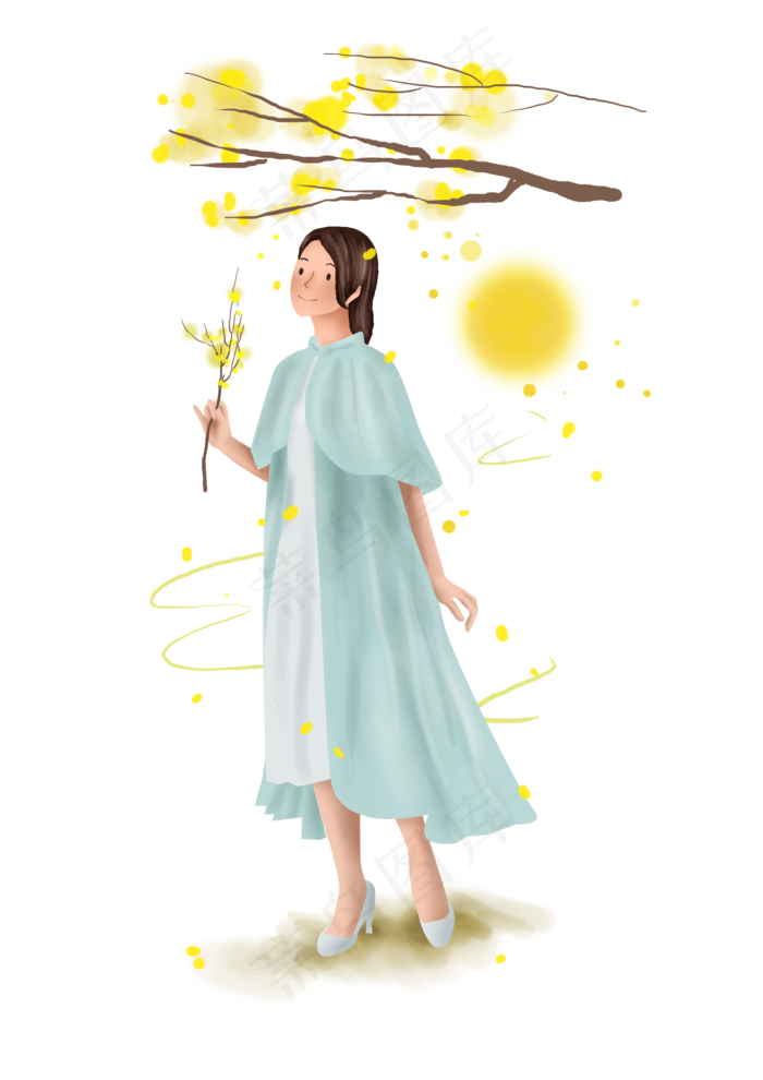 中秋节赏月看桂花的女孩,免抠元素