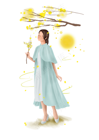 中秋节赏月看桂花的女孩,免抠元素