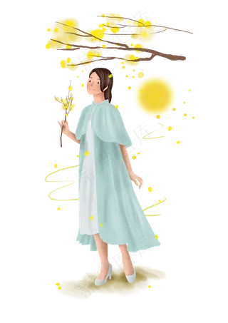 中秋节赏月看桂花的女孩,免抠元素