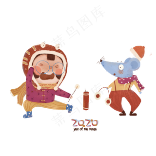 2020可爱少女鼠年新春放鞭炮炮竹,免抠元素