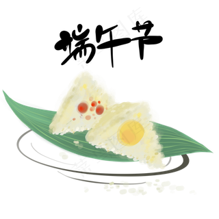 水墨盘子里的粽子